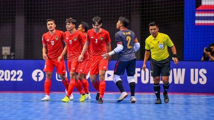 selebrasi para pemain timnas futsal indonesia saat menang telak atas lebanon